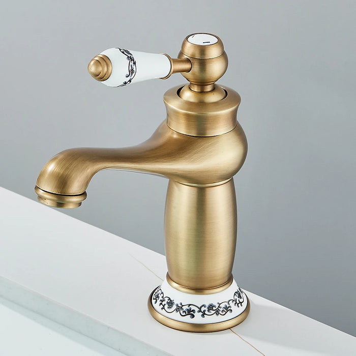 Robinet de Lavabo Poignée en Céramique Doré
