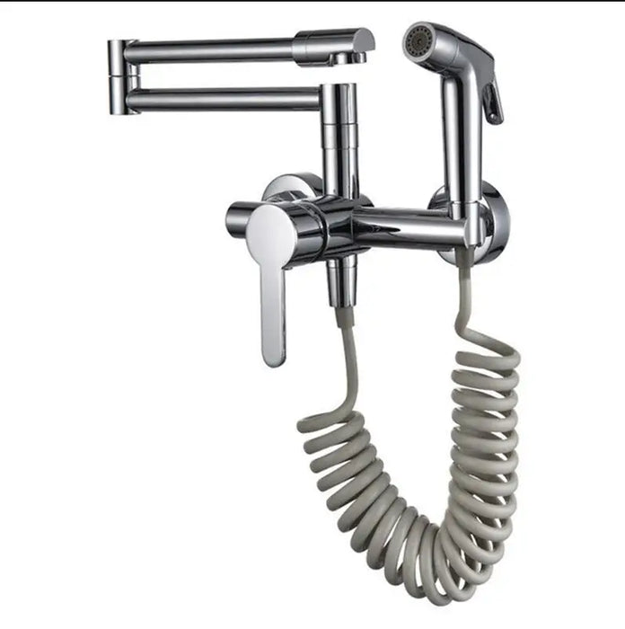 Robinet mural laiton retractable avec douchette Chrome