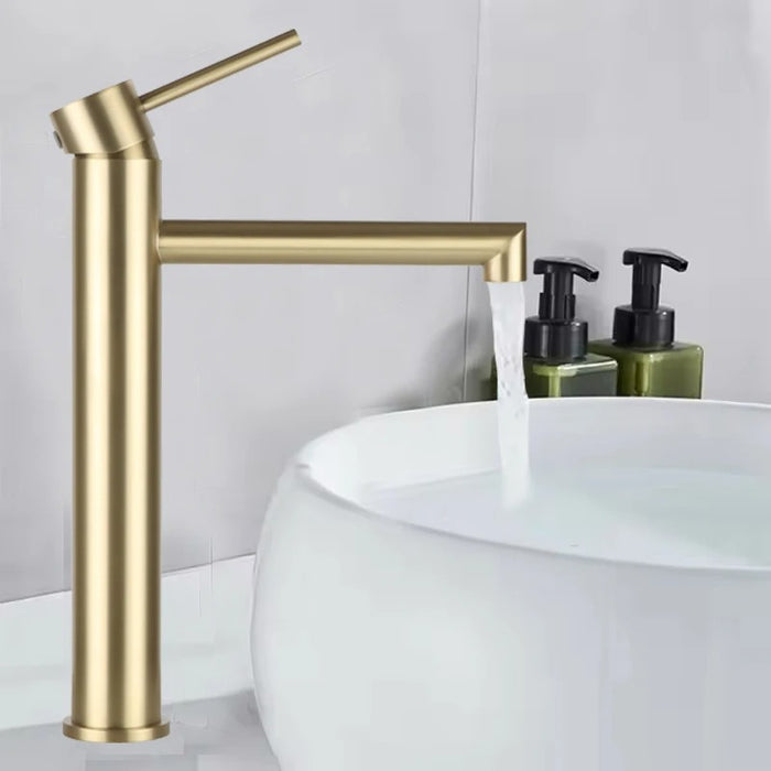 Robinet salle de bain long bec en or