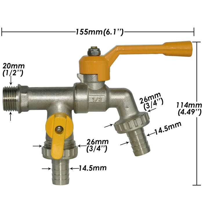 Robinet exterieur double Mâle 1/2 - cannelé pour tuyau 14.5 mm