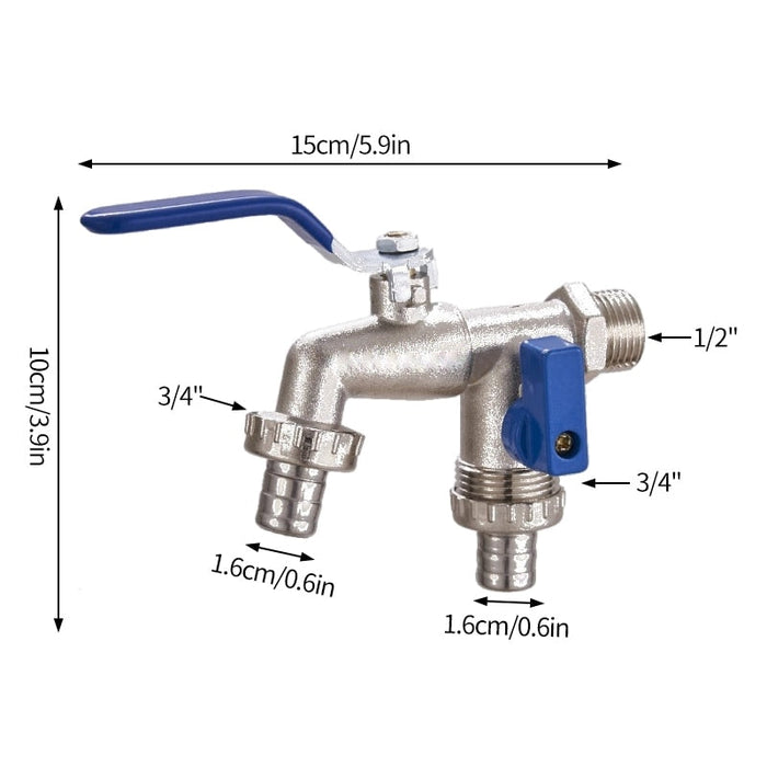 Robinet exterieur double sortie 15x10 cm - 2 sorties cannelées