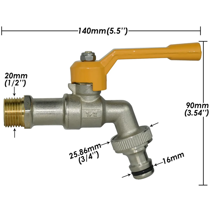 Robinet laiton exterieur mâle 1/2 - tuyau 16 mm