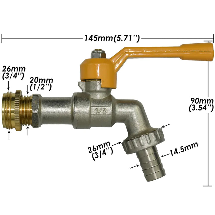 Robinet laiton exterieur mâle 3/4 - cannelé pour tuyau 14.5 mm