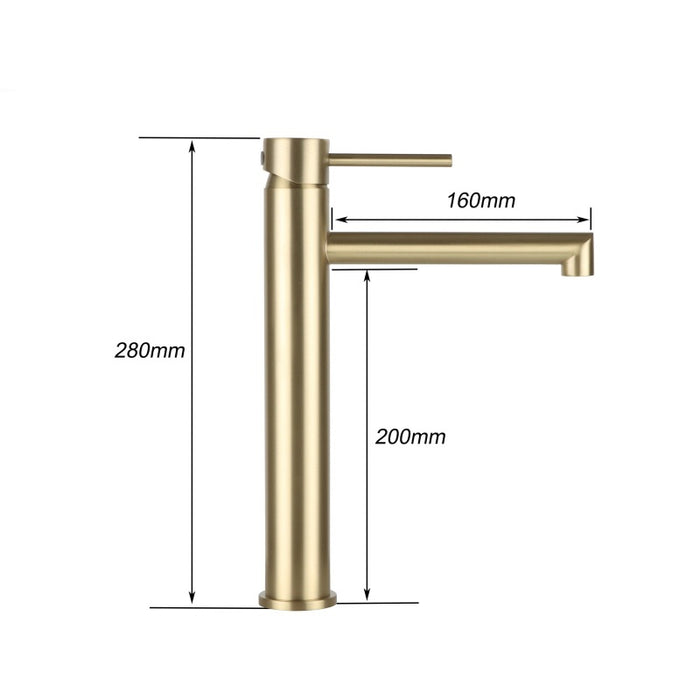 Robinet salle de bain long bec en or Or