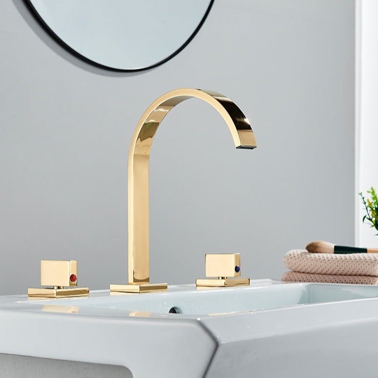 Robinet 3 trous lavabo doré Doré brillant