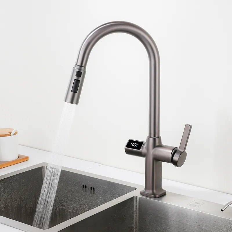 Robinet cuisine thermostatique avec douchette Argenté brossé