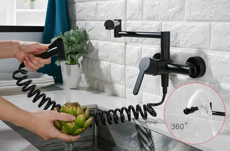Robinet mural laiton retractable avec douchette