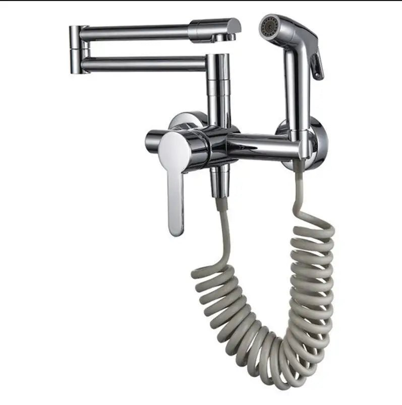 Robinet mural laiton retractable avec douchette Chrome