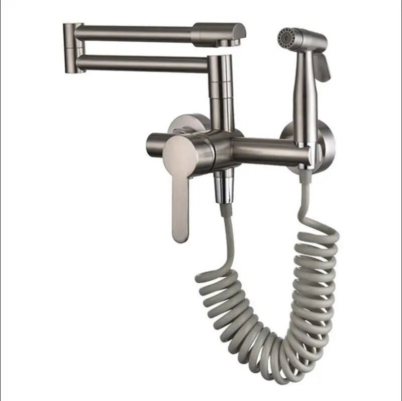 Robinet mural laiton retractable avec douchette Nickel
