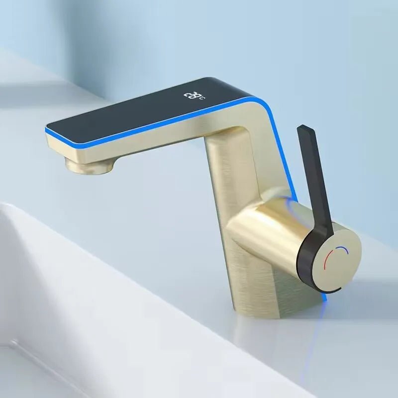 Robinet salle de bain avec led Or