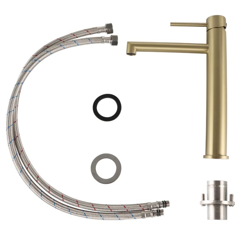Robinet salle de bain long bec en or Or