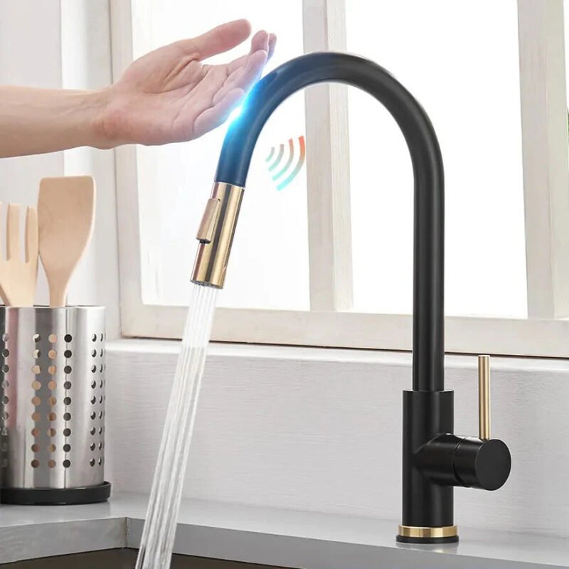 Robinet tactile cuisine Noir / Doré